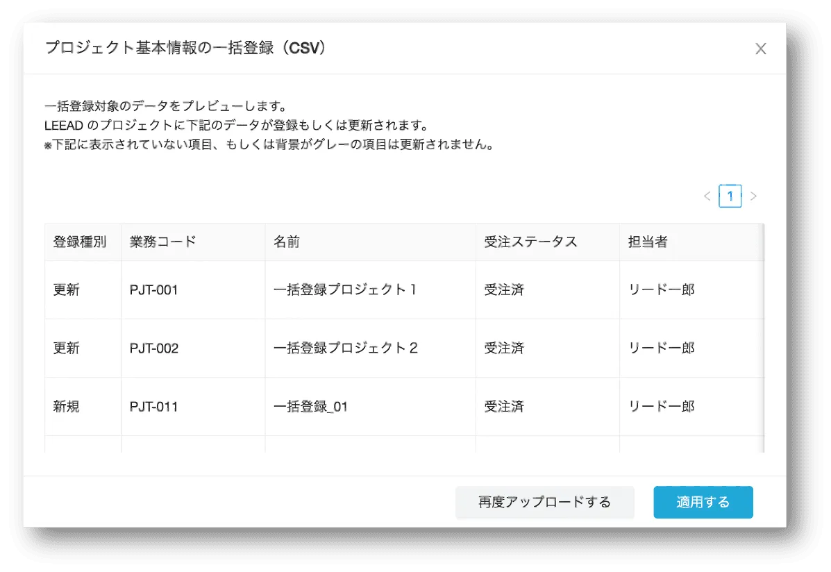 プロジェクト情報等をCSVで一括登録・更新ができるようになりました