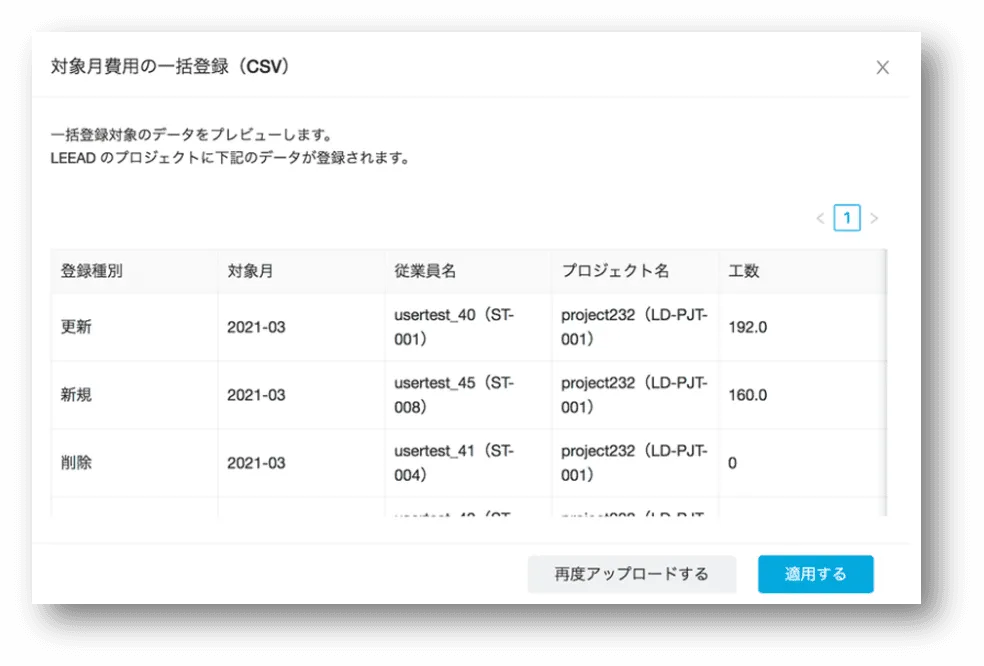 月毎の工数や経費等の費用をCSVで一括登録・更新ができるようになりました